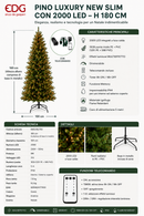 EDG Enzo De Gasperi | Albero di Natale Pino Luxury New Slim con 2000 Led  H 180 cm
