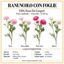 EDG Enzo De Gasperi | Ranuncolo Artificiale con 3 Boccioli e Foglie H 50 cm – 4 Colori