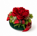 Fiori di Lena | Pouf in Velluto con Peonia e decorazione Natalizia Ø 14 cm