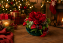 Fiori di Lena | Pouf in Velluto con Peonia e decorazione Natalizia Ø 14 cm