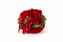 Fiori di Lena | Pouf in Velluto Rosso con Peonia e decorazione Natalizia