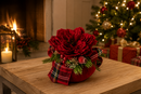 Fiori di Lena | Pouf in Velluto Rosso con Peonia e decorazione Natalizia