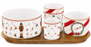 Easy Life | Set aperitivo in Acacia 29x13 cm con 4 ciotole in porcellana Nutcracker Twist
