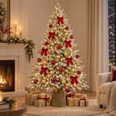 Kit Natale Innevato | Pino Cortina EDG H 180 cm con 1800 LED, 36 Palline e 8 Fiocchi Rossi