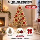 Kit Natale Innevato | Pino Cortina EDG H 180 cm con 1800 LED, 36 Palline e 8 Fiocchi Rossi