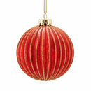 EDG Enzo De Gasperi | Sfera Natalizia in Vetro Rosso con Righe Oro Ø 8 cm