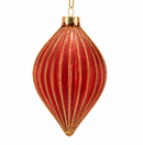 EDG Enzo De Gasperi | Sfera Natalizia in Vetro Rosso con Righe Oro Ø 8 cm