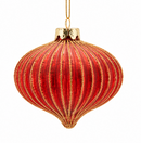 EDG Enzo De Gasperi | Sfera Natalizia in Vetro Rosso con Righe Oro Ø 8 cm