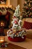 Fiori di Lena | Pouf Bordeaux con Alberello, Babbo Natale in resina e Decoro Natalizio Ø 24 cm X h 50 cm