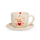 WD Lifestyle | Set 2 tazzine 100ml in stoneware con scritta e piattino