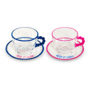 WD Lifestyle | Set 2 tazze 230 ml in vetro con piattino e scritta colorata